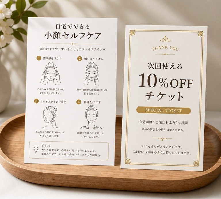 小顔セルフケアシートと次回割引チケット